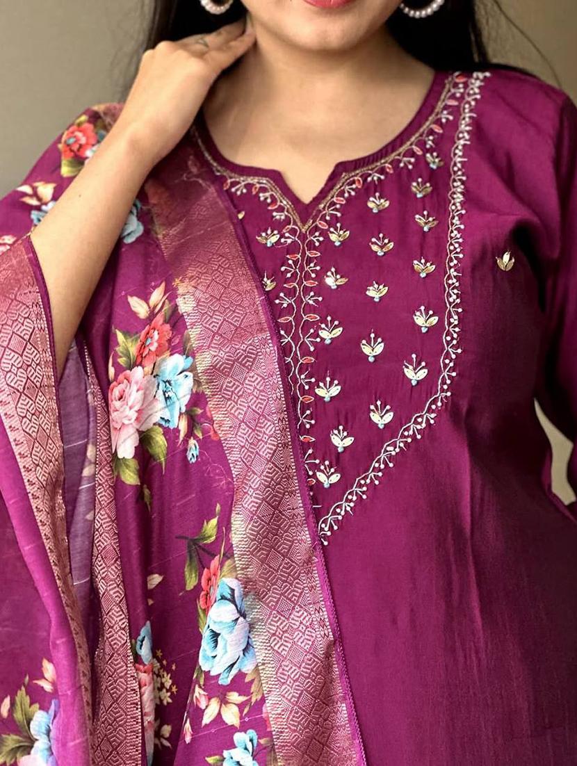 women embroidered three quarter sleeve kurta pant with dupatta set - 22004679 - Standard Image - 5