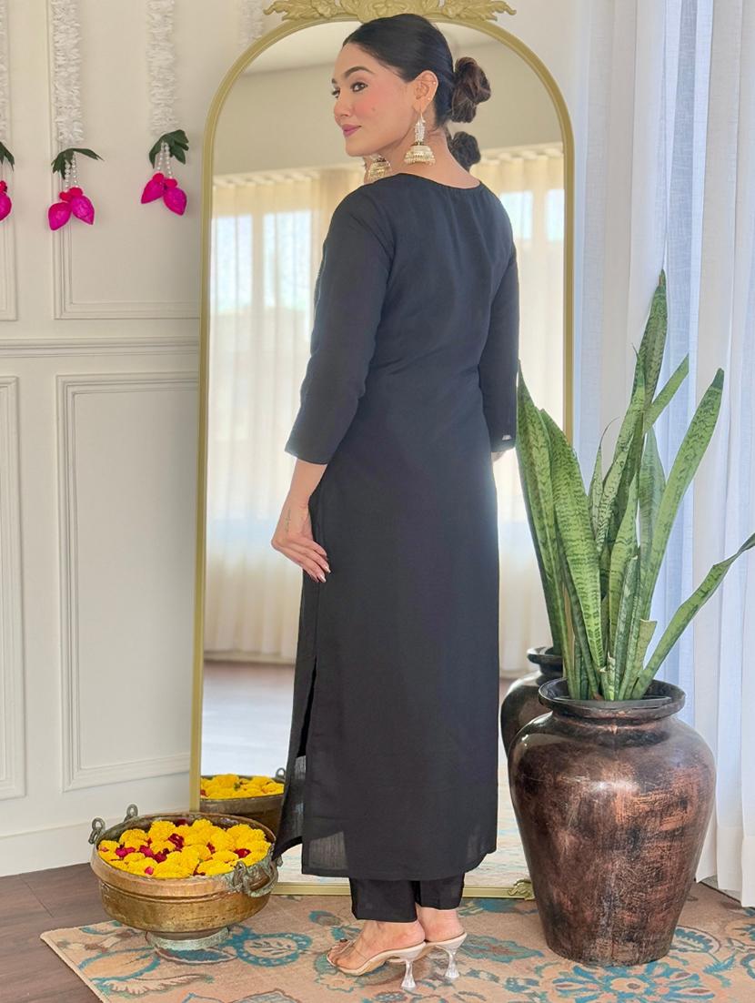 women embroidered three quarter sleeve kurta pant with dupatta set - 22004688 - Standard Image - 3