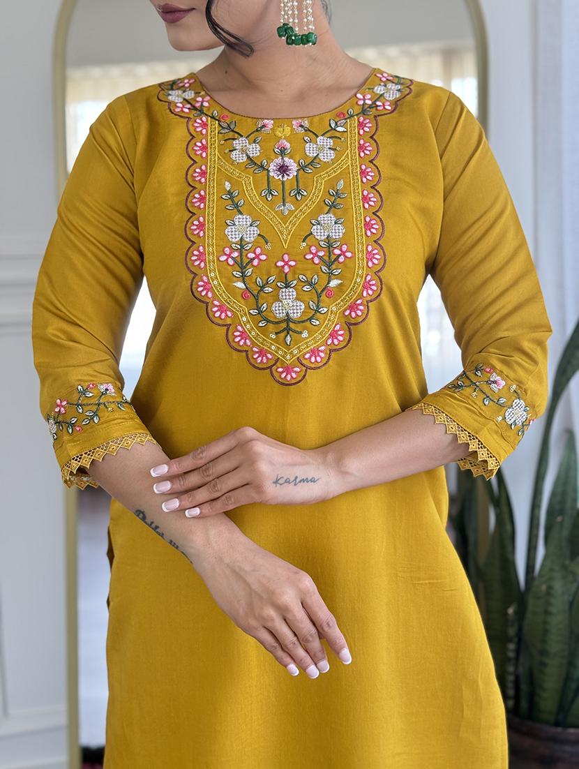 women embroidered three quarter sleeve kurta pant with dupatta set - 22004694 - Standard Image - 5