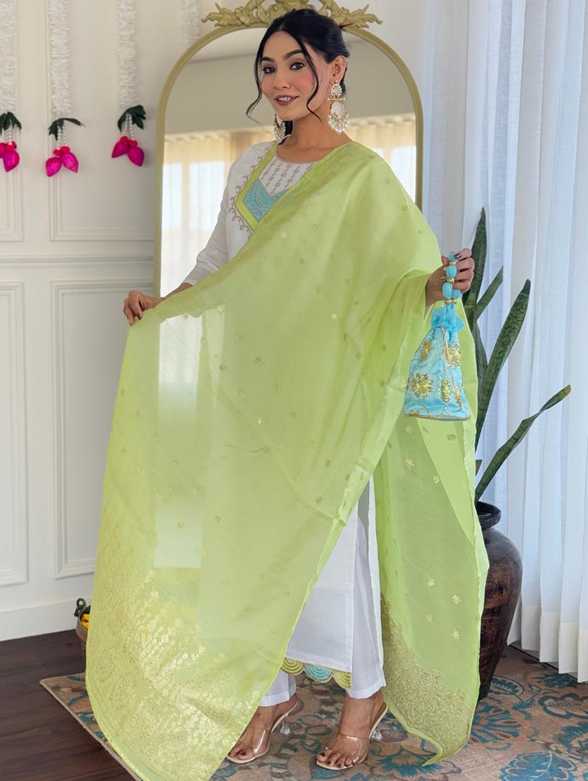 women embroidered three quarter sleeve kurta pant with dupatta set - 22004709 - Standard Image - 5