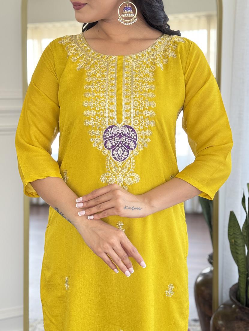 women embroidered three quarter sleeve kurta pant with dupatta set - 22004714 - Standard Image - 3