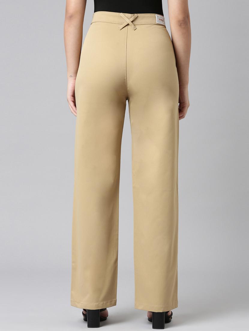 women solid high rise straight trouser - 22004876 - Standard Image - 3