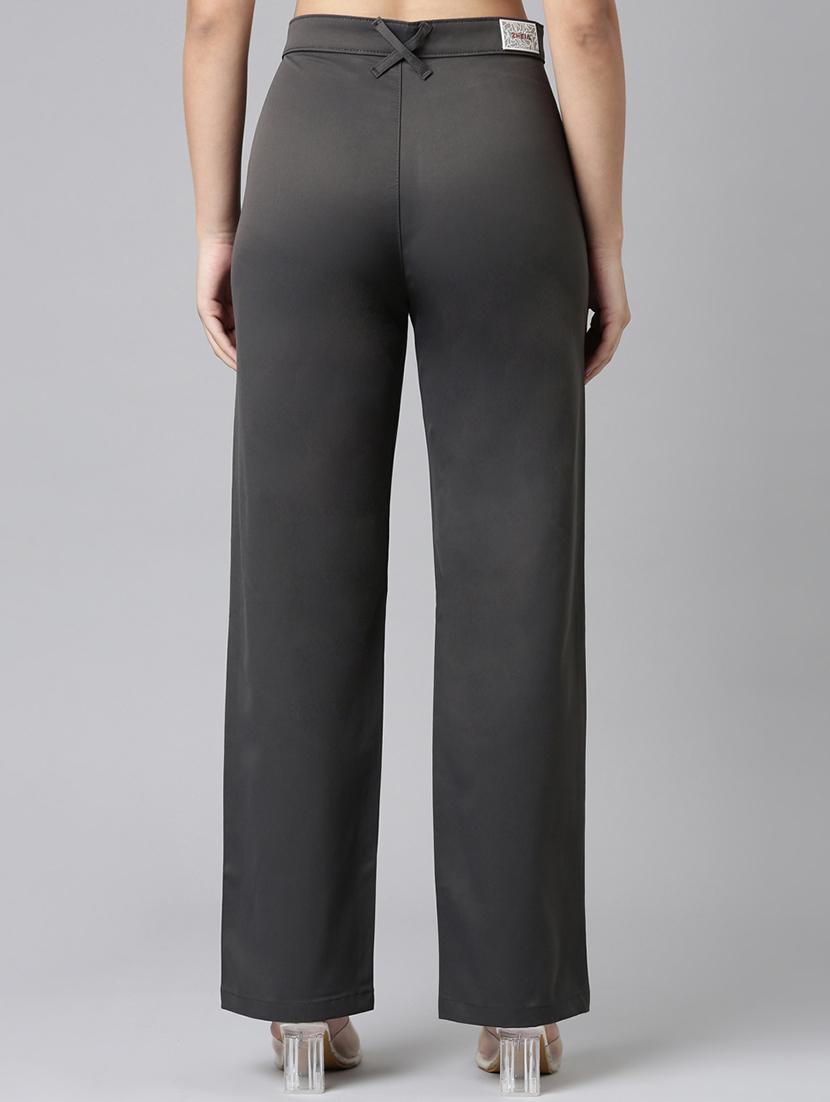 women solid high rise straight trouser - 22004877 - Standard Image - 3