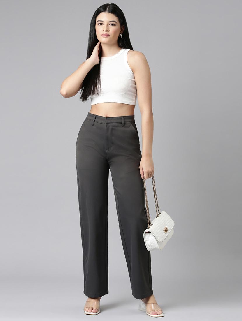 women solid high rise straight trouser - 22004877 - Standard Image - 5