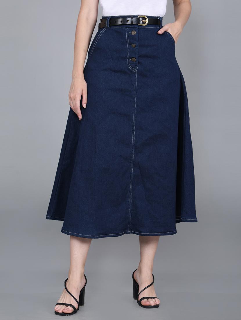 women solid high rise denim a-line skirt - 22004884 -  Zoom Image - 0