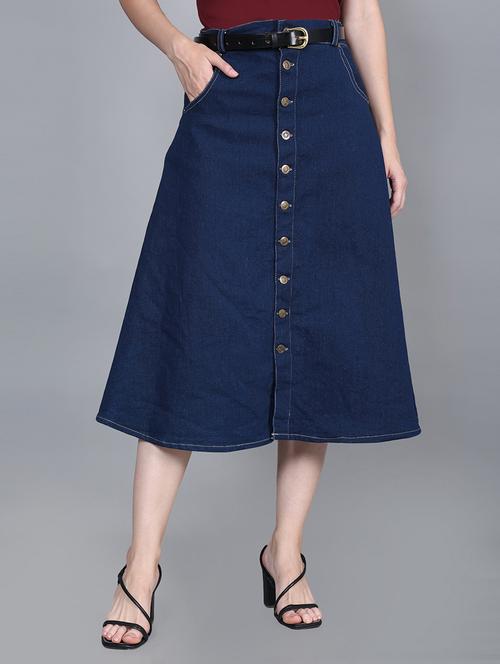 women solid high rise denim a-line skirt - 22004885 -  Standard Image - 0