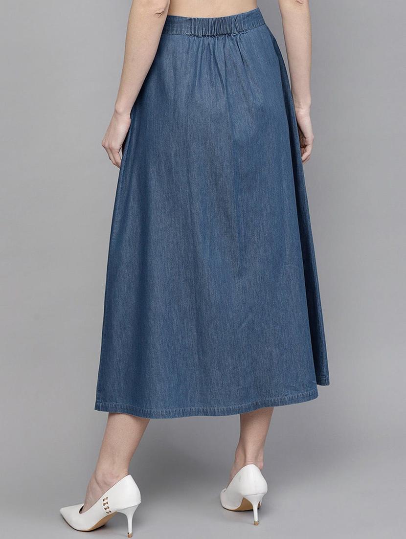 women solid high rise denim a-line skirt - 22004886 - Standard Image - 3