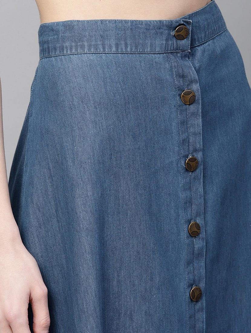 women solid high rise denim a-line skirt - 22004886 - Standard Image - 5