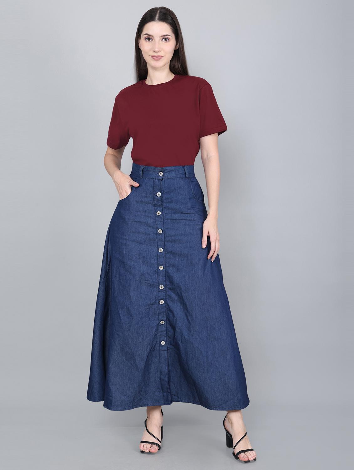 women solid high rise denim a-line skirt - 22004887 - Standard Image - 3