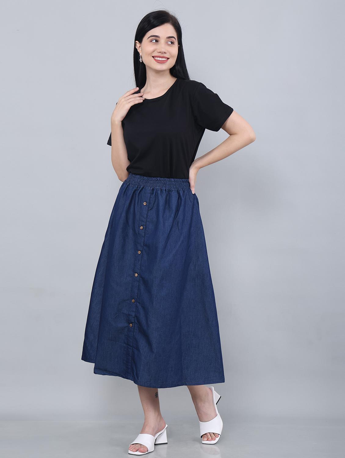 women solid high rise denim a-line skirt - 22004888 - Standard Image - 3