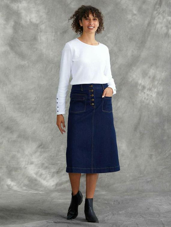 women solid high rise denim a-line skirt - 22004889 - Standard Image - 3