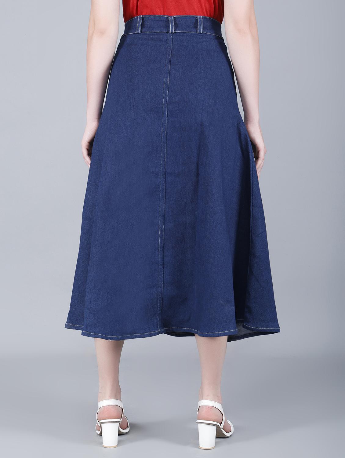 women solid high rise denim a-line skirt - 22004890 - Standard Image - 3