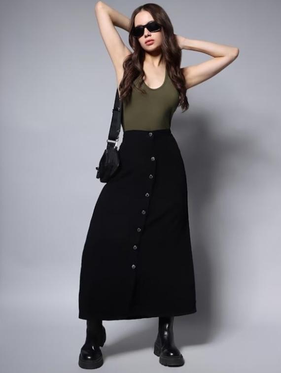 women solid high rise denim a-line skirt - 22004891 - Standard Image - 5