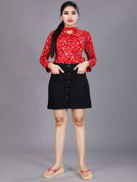 women solid mid rise denim skirt - 22004892 - Standard Image - 3