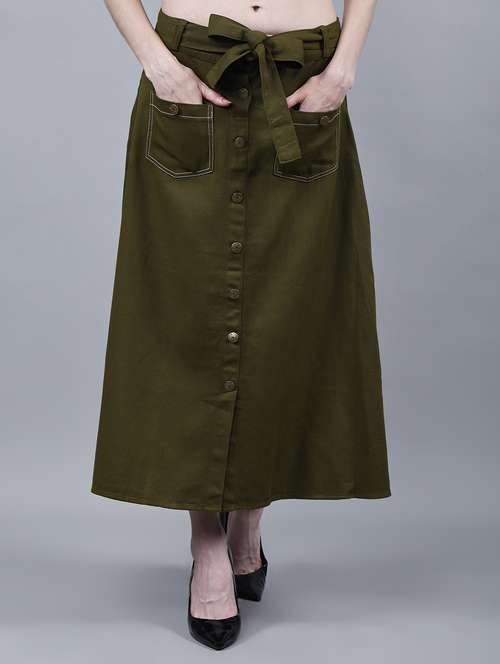 women solid mid rise a-line skirt - 22004897 - Standard Image - 0