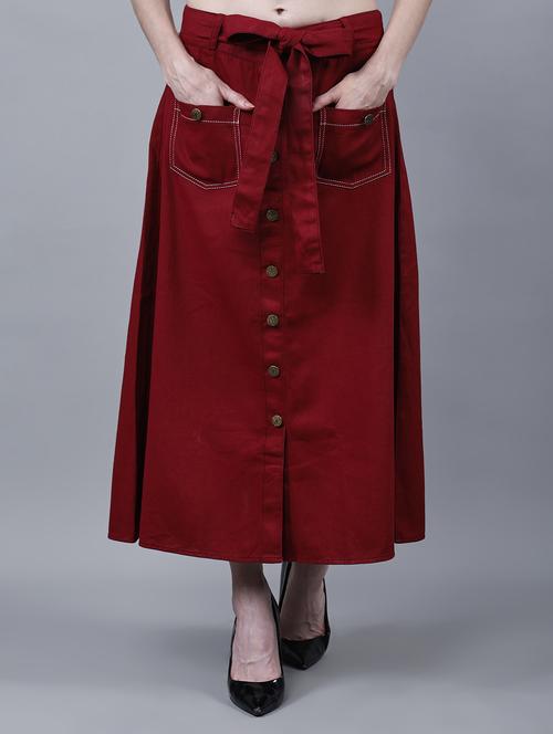 women solid mid rise a-line skirt - 22004900 - Standard Image - 0