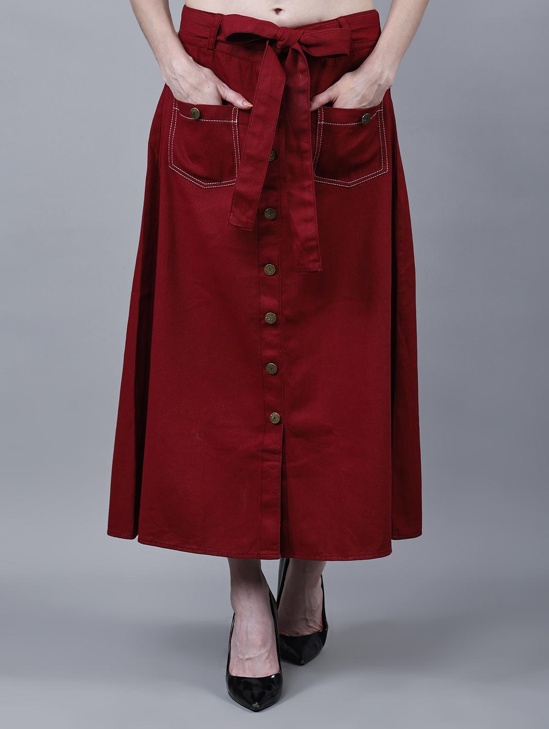 women solid mid rise a-line skirt - 22004900 - Zoom Image - 0