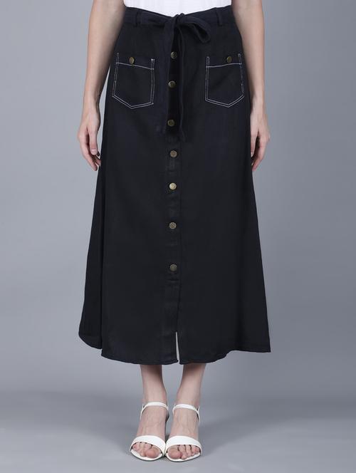women solid mid rise a-line skirt - 22004902 - Standard Image - 0