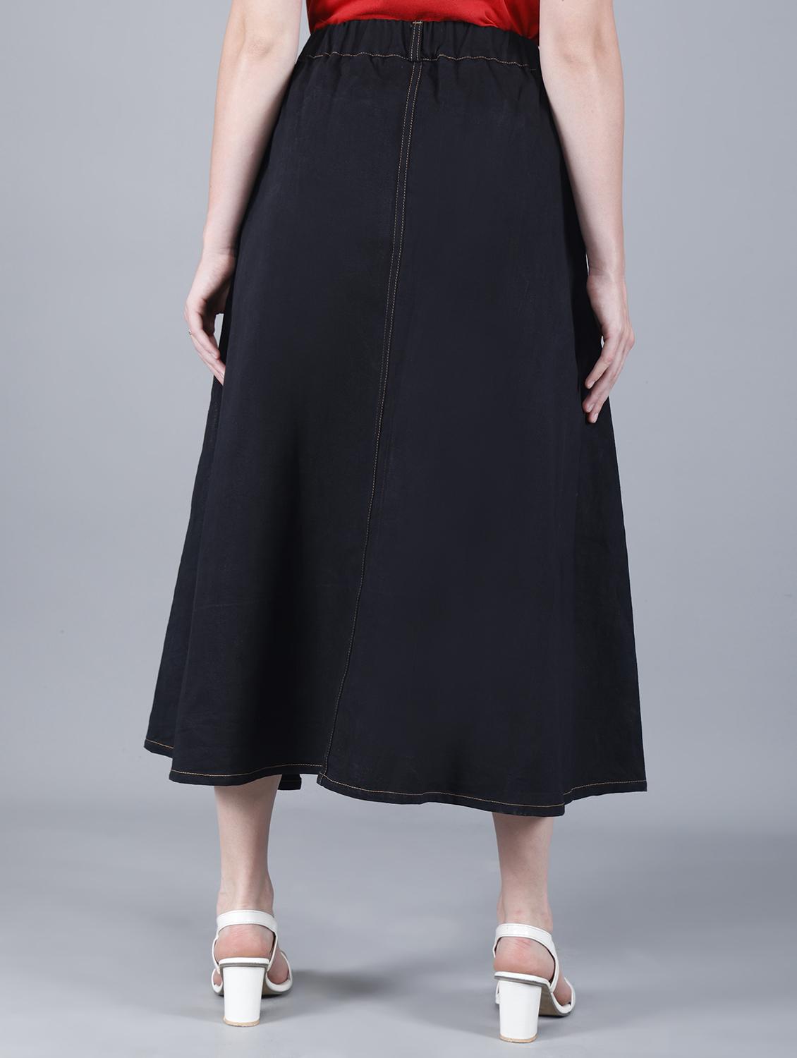 women solid mid rise denim a-line skirt - 22004903 - Standard Image - 3