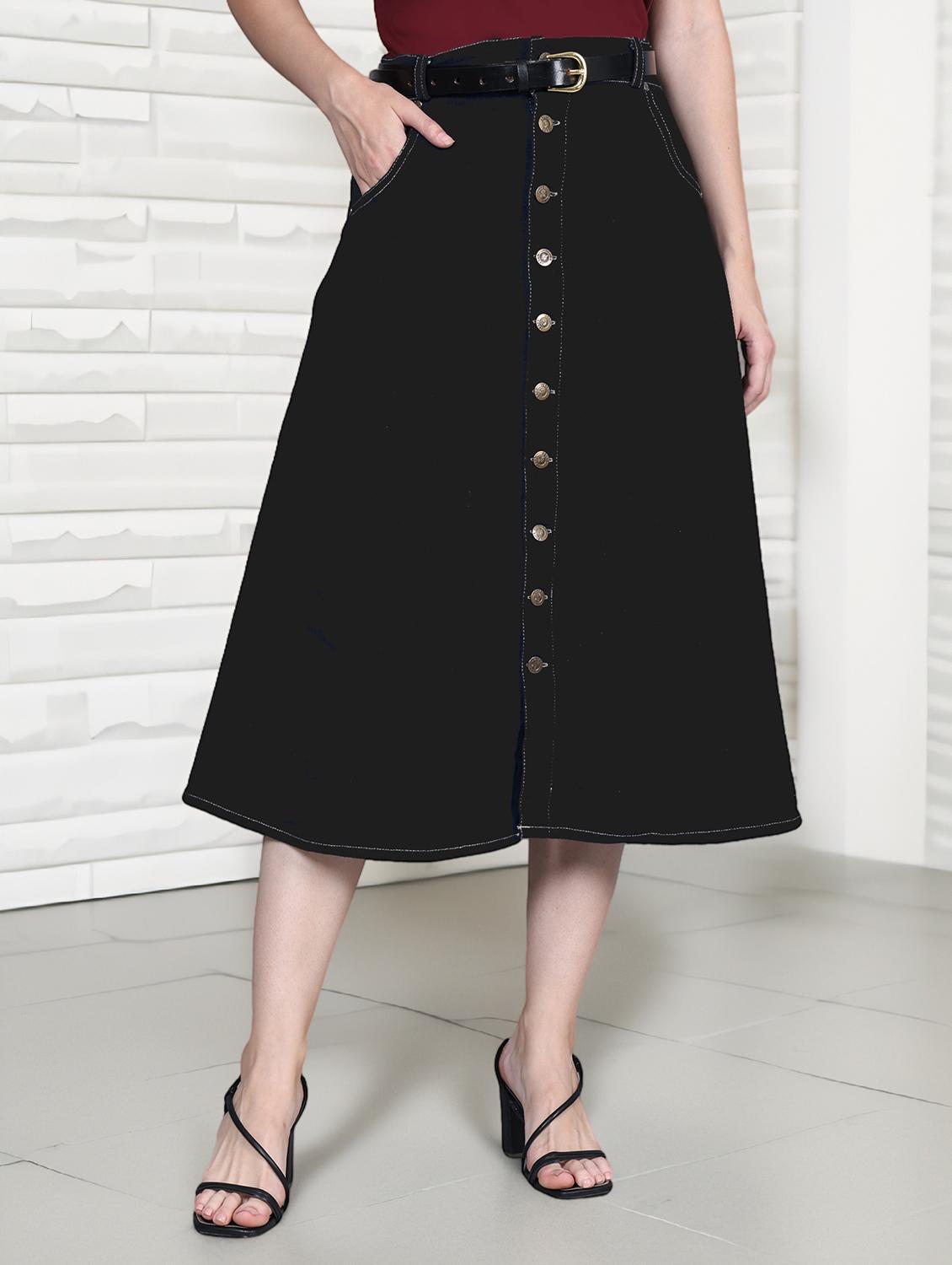 women solid mid rise denim a-line skirt - 22004904 -  Zoom Image - 0
