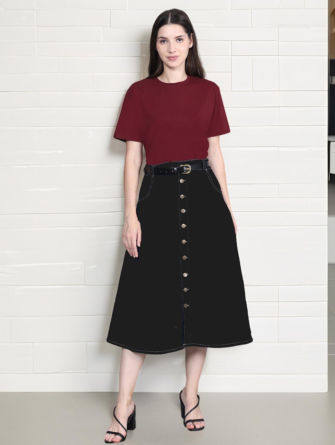 women solid mid rise denim a-line skirt - 22004904 - Standard Image - 3