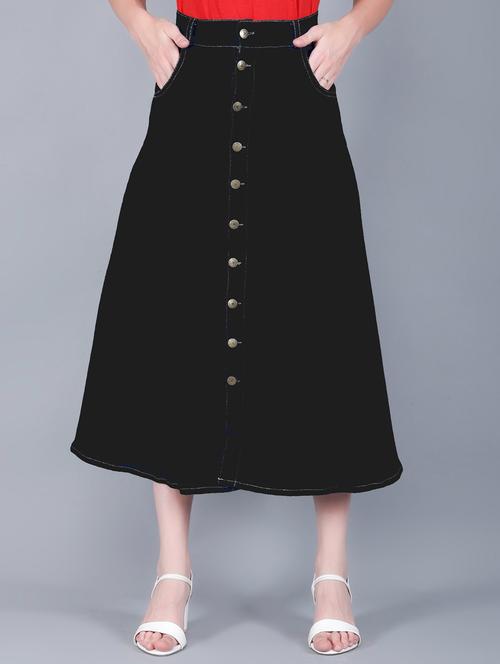women solid mid rise denim a-line skirt - 22004905 -  Standard Image - 0