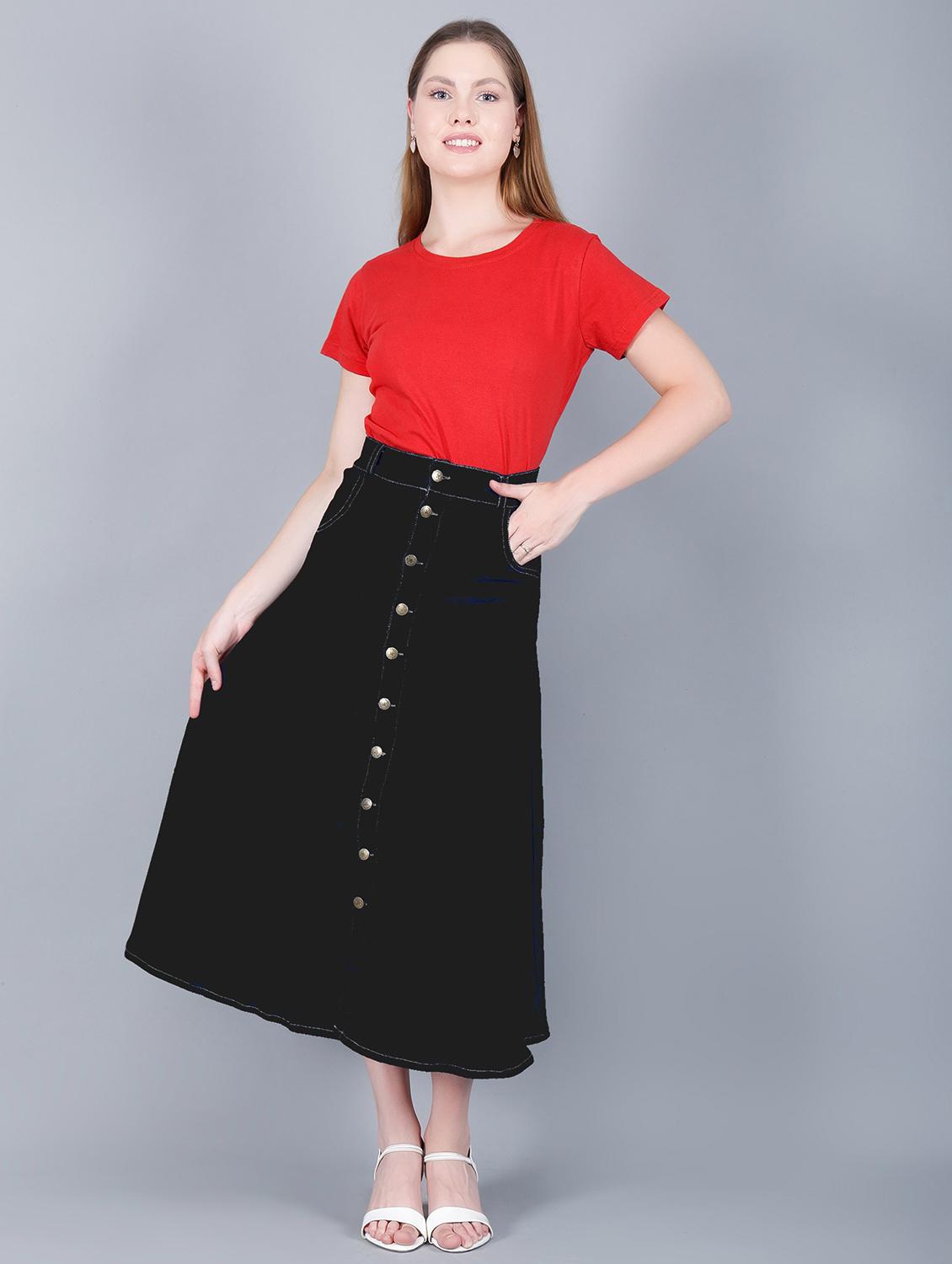 women solid mid rise denim a-line skirt - 22004905 - Standard Image - 3