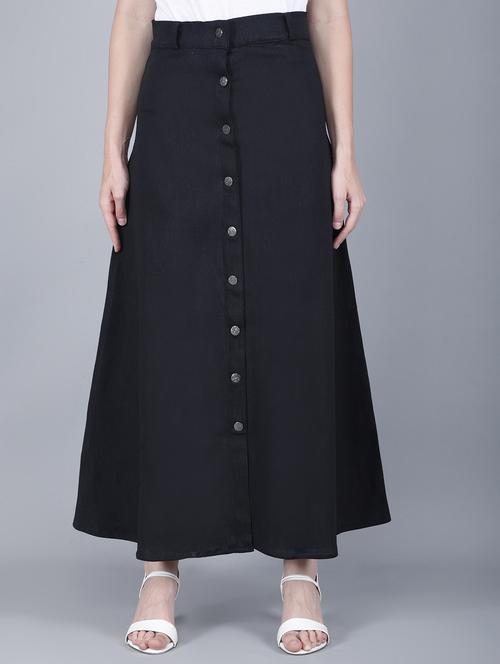 women solid mid rise denim a-line skirt - 22004906 -  Standard Image - 0