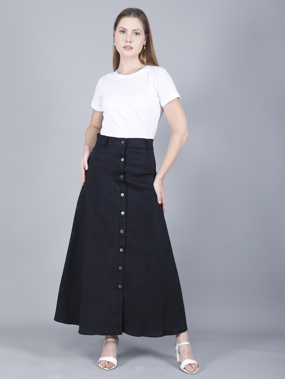 women solid mid rise denim a-line skirt - 22004906 - Standard Image - 5