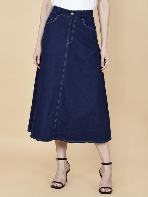 women solid mid rise denim a-line skirt - 22004907 -  Standard Image - 0
