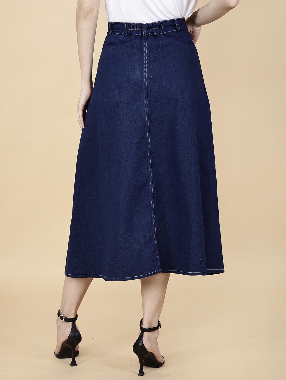 women solid mid rise denim a-line skirt - 22004907 - Standard Image - 3