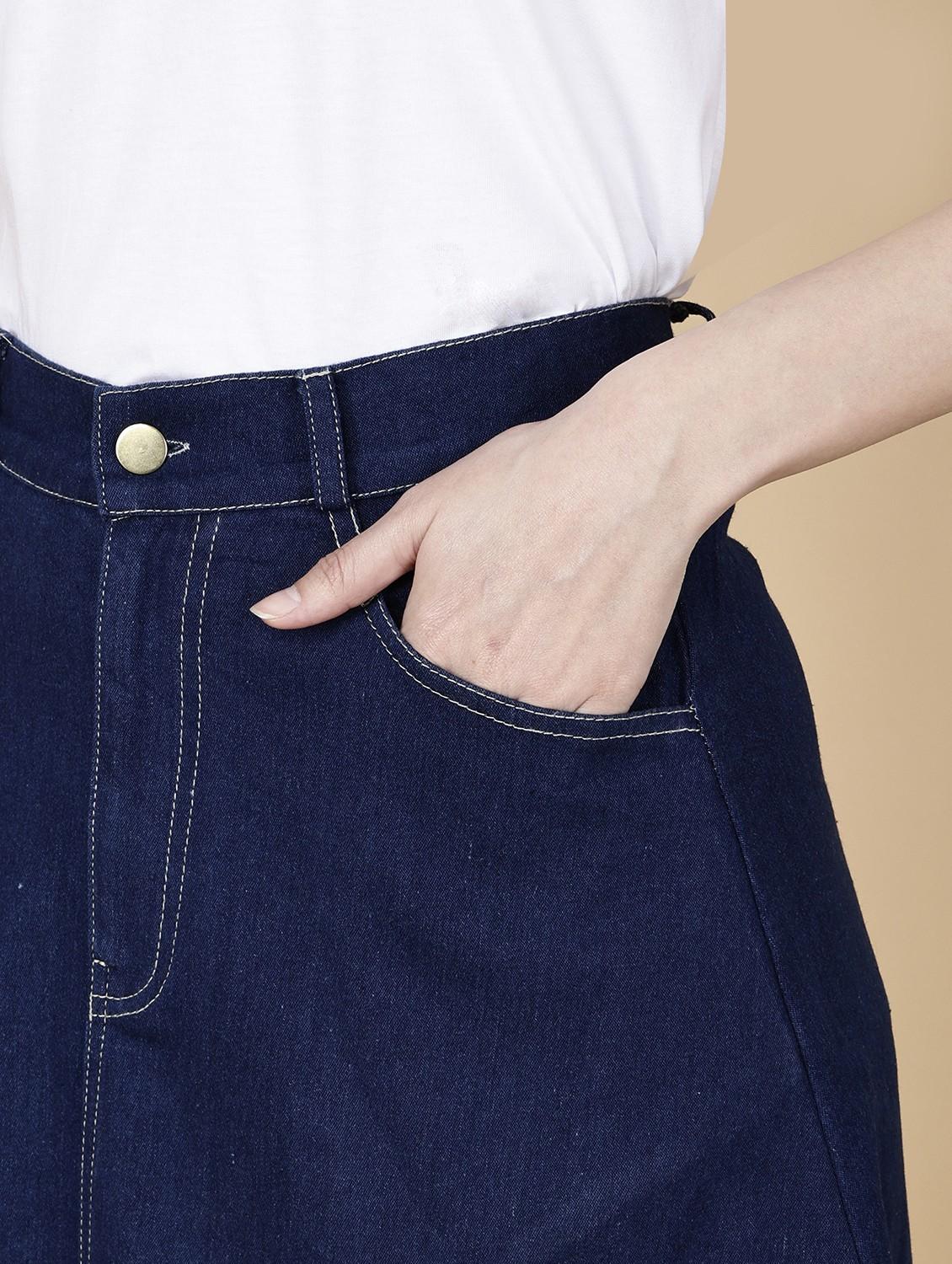 women solid mid rise denim a-line skirt - 22004907 - Standard Image - 5