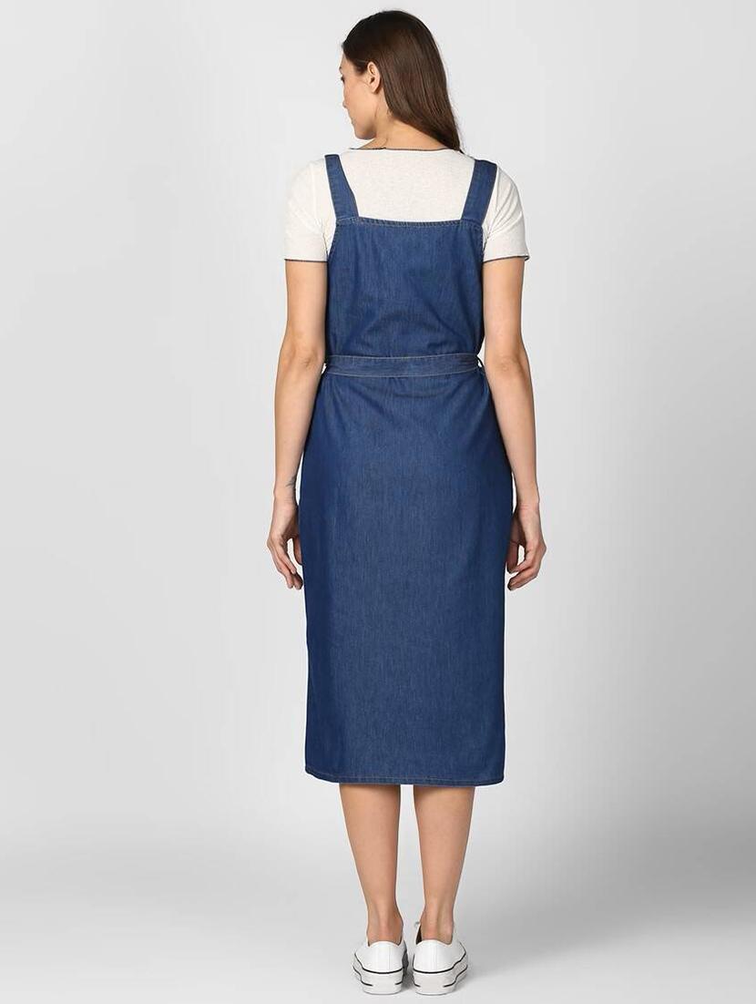 women blue solid shoulder strap dungaree dress - 22004908 - Standard Image - 3
