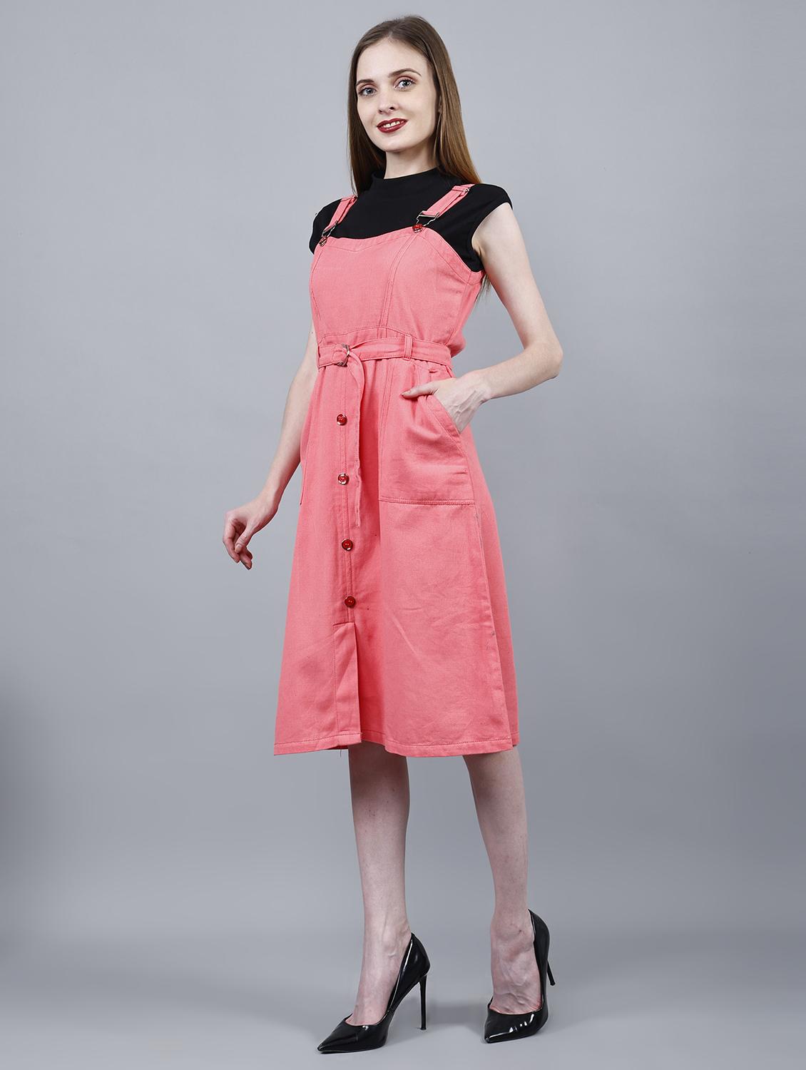 women solid shoulder strap dungaree dress - 22004910 - Standard Image - 3