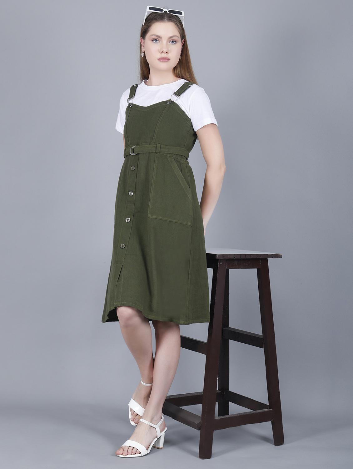 women solid shoulder strap dungaree dress - 22004911 -  Zoom Image - 0
