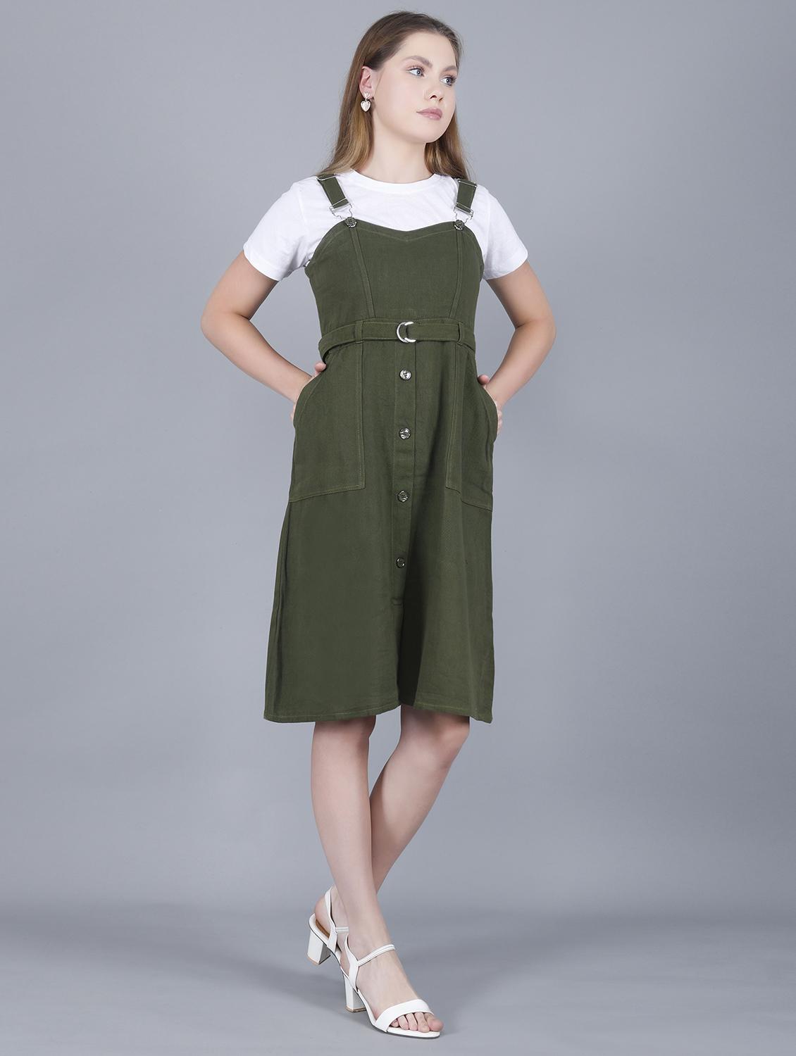 women solid shoulder strap dungaree dress - 22004911 - Standard Image - 3