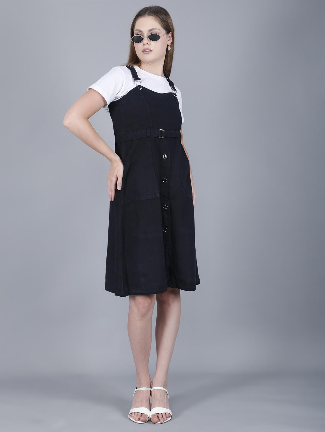 women solid shoulder strap dungaree dress - 22004912 -  Zoom Image - 0