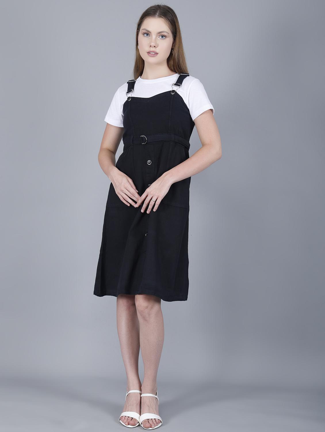 women solid shoulder strap dungaree dress - 22004912 - Standard Image - 3