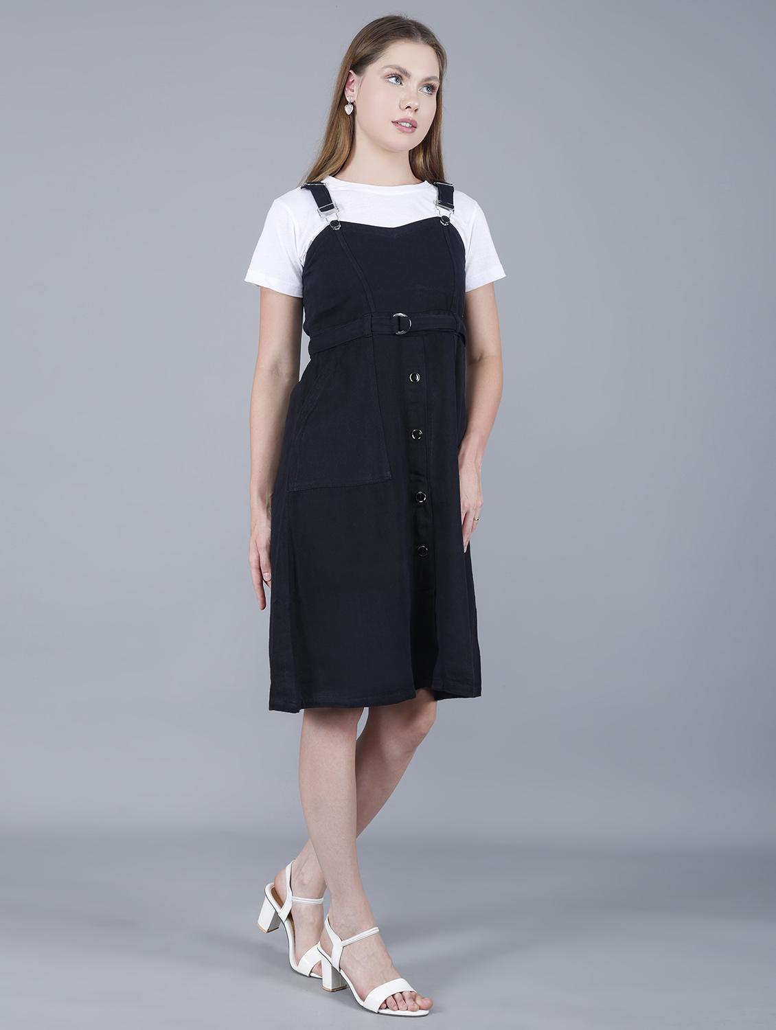 women solid shoulder strap dungaree dress - 22004912 - Standard Image - 5