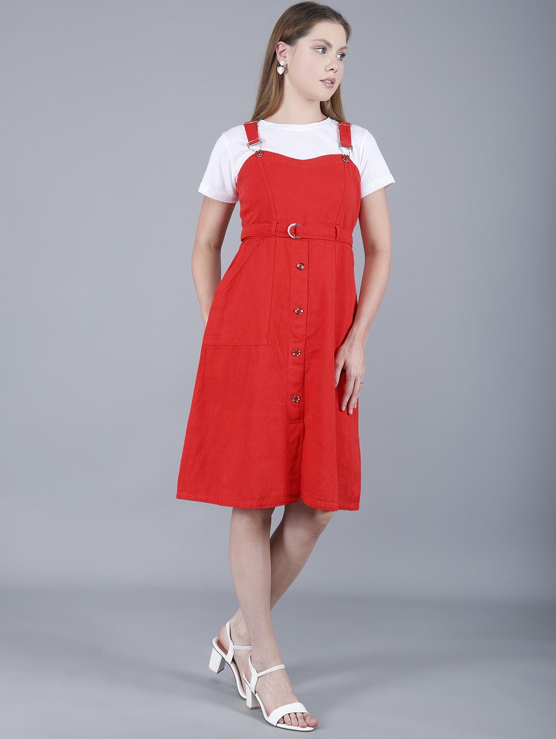 women solid shoulder strap dungaree dress - 22004913 - Standard Image - 3