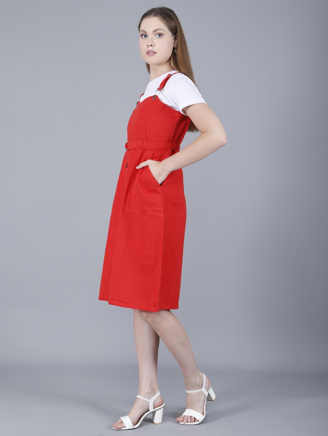 women solid shoulder strap dungaree dress - 22004913 - Standard Image - 5