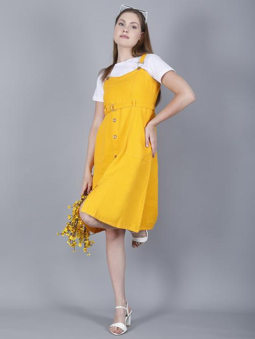 women solid shoulder strap dungaree dress - 22004914 -  Standard Image - 0