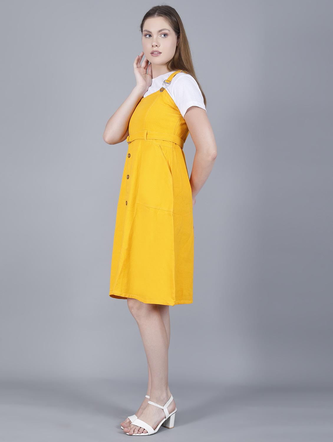 women solid shoulder strap dungaree dress - 22004914 - Standard Image - 3