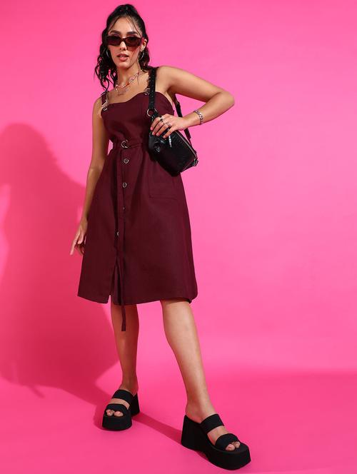 women solid shoulder strap dungaree dress - 22004915 -  Standard Image - 0