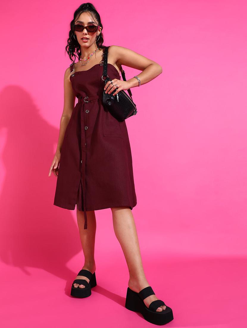 women solid shoulder strap dungaree dress - 22004915 -  Zoom Image - 0