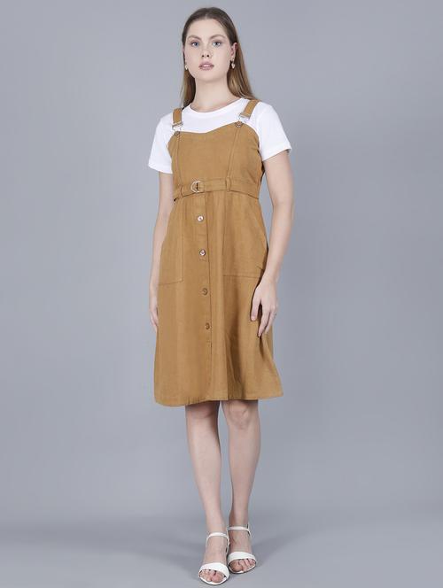 women solid shoulder strap dungaree dress - 22004916 - Standard Image - 0