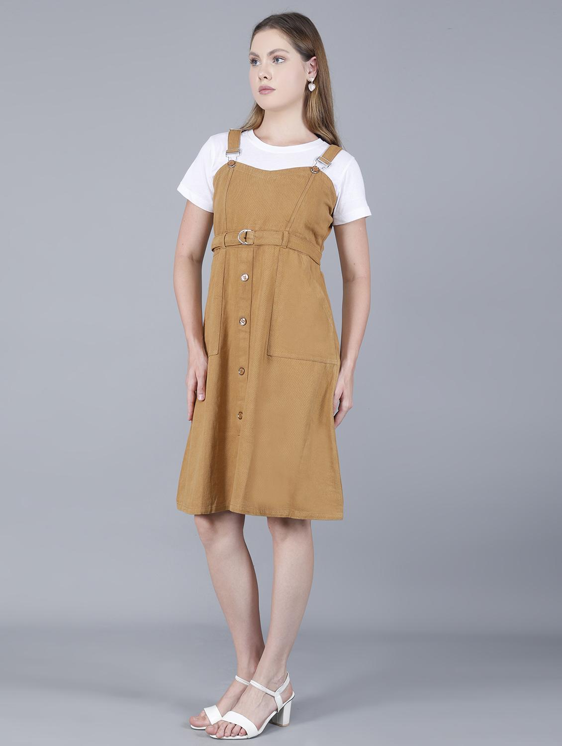 women solid shoulder strap dungaree dress - 22004916 - Standard Image - 3