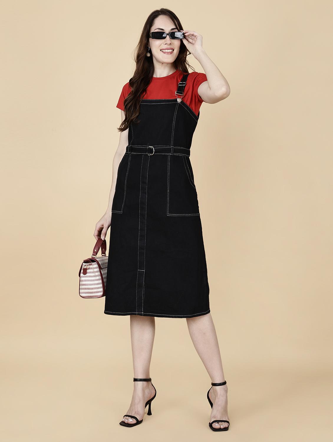 women solid shoulder strap dungaree dress - 22004917 -  Zoom Image - 0