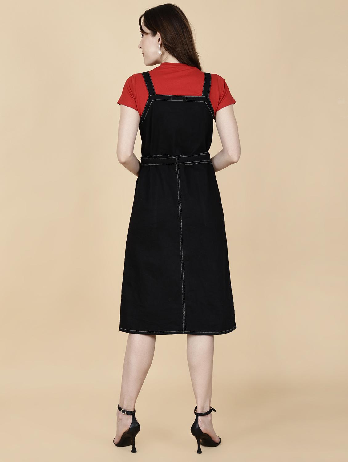 women solid shoulder strap dungaree dress - 22004917 - Standard Image - 3