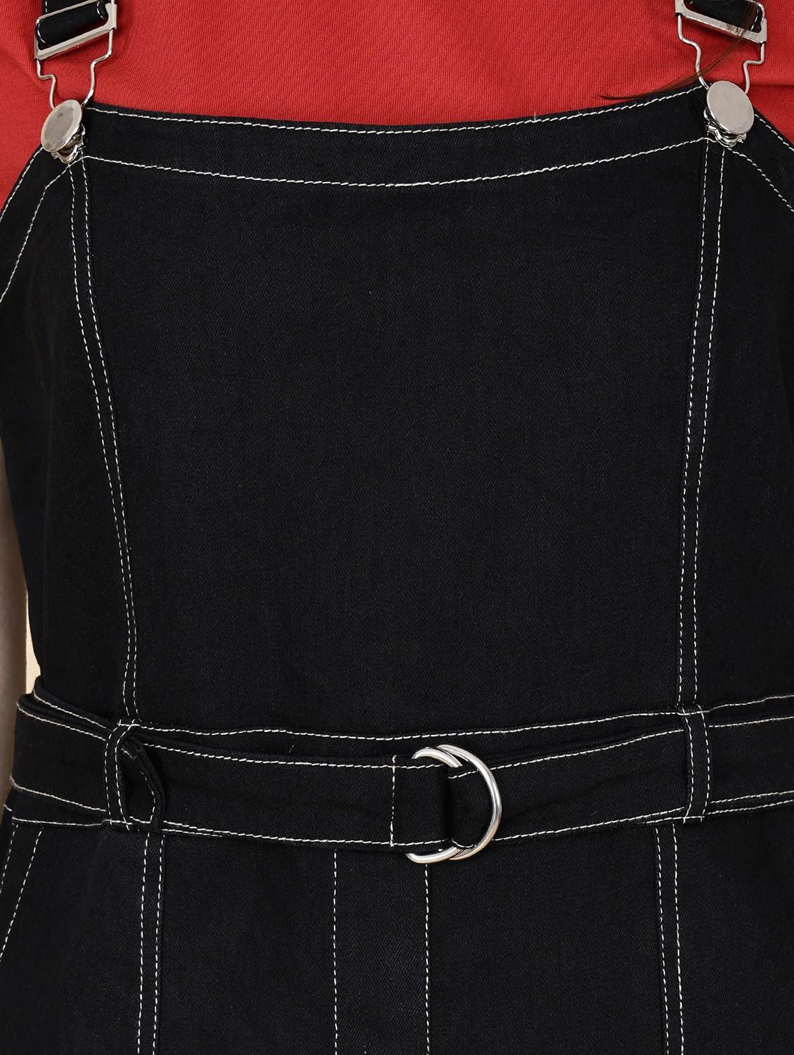 women solid shoulder strap dungaree dress - 22004917 - Standard Image - 5